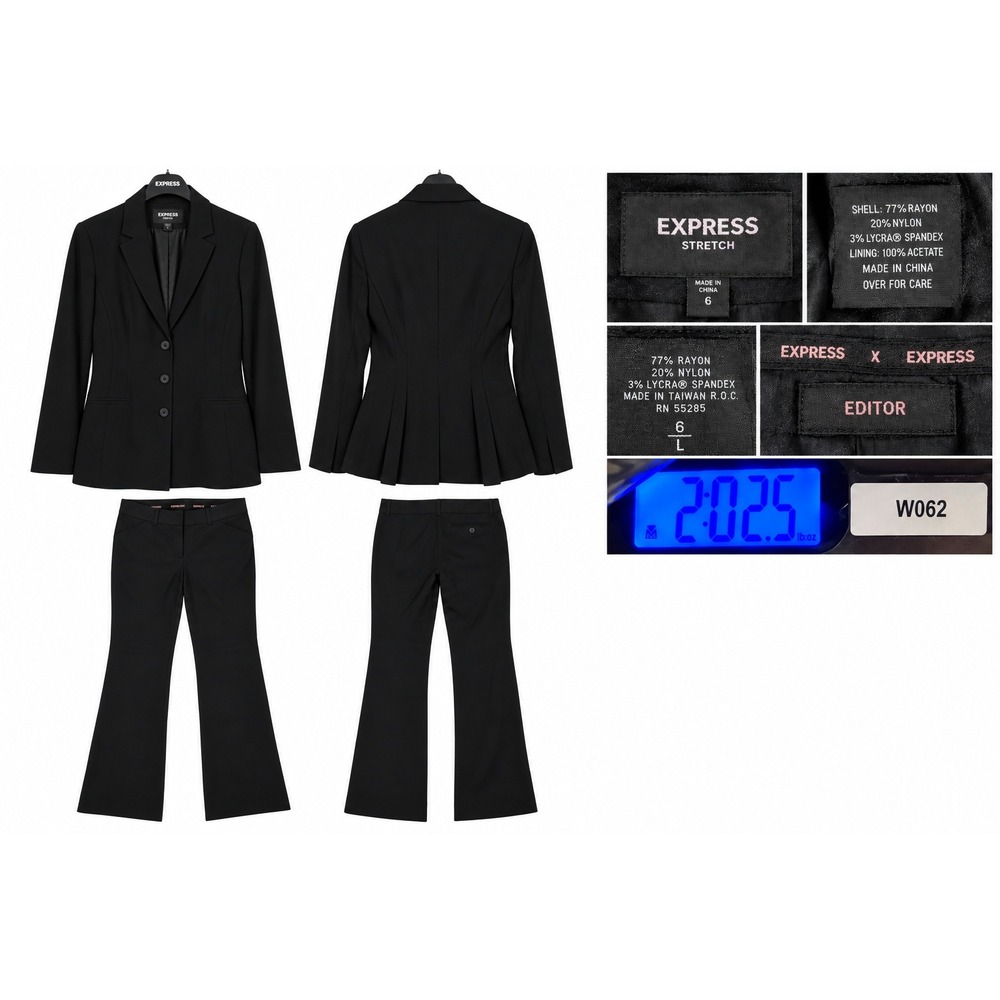 Express Editor Stretch Pant Suit Set Size 6 Black Blazer Bootcut Trousers 2pc